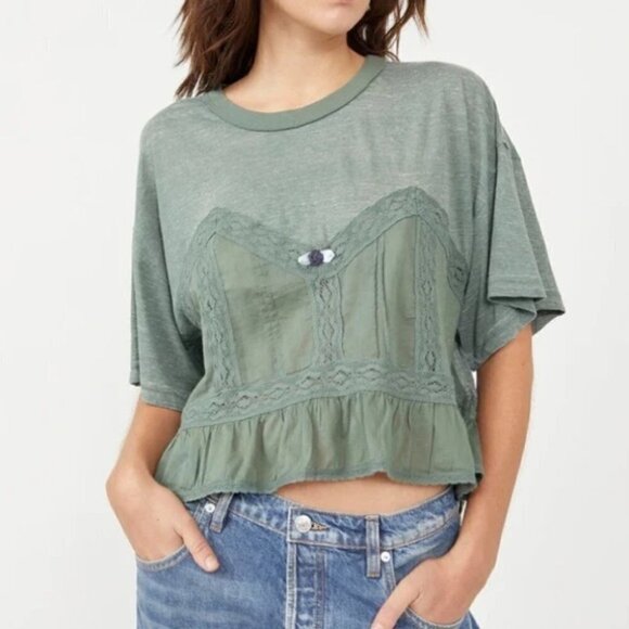 Free People wash army Fall In Love Corset Peplum top in size XS - Picture 3 of 15